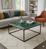 Chinese Large Intricate Ru Yi Pattern Two Side Clay Tile with Varied Green Glaze Square Indoor Outdoor Decor cs3973S