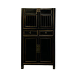Chinese Distressed Black Bookcase Display Cabinet with Drawers - Narrow Curio Storage cs7585S