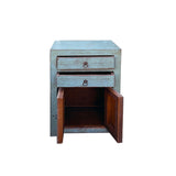 Distressed Marks Gray Blue 2 Drawers End Table Nightstand ws4477S