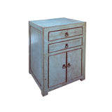 Distressed Marks Gray Blue 2 Drawers End Table Nightstand ws4477S