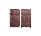 Pair Chinese Rosewood Relief Foo Dog Carving Compound Cabinets sdc01S