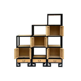 Set of 3 Black Tan Shutter Doors Display Cabinet Bookcase Room Divider ws4398S
