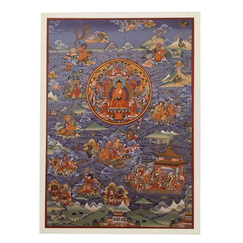 Tibetan Sakyamuni-Siddhartha Gautama-釋迦牟尼佛 And Eighteen Arhat 十八阿羅漢 Thangka Card TBS110