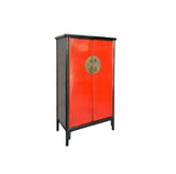 Distressed Black Rim Chinese Red MoonFace Doors Storage Cabinet ws4083S