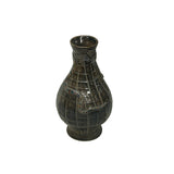 Small Handmade Brown Ceramic Vase with Snake Motif Metallic Finish Oriental Decorative Art Pot