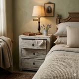 Handmade Solid Wood Distressed Off-White Tan 3-Drawer End Table Nightstand cs6136S