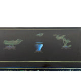 Vintage Chinoiseries Black & Stone Inlay Graphic Credenza Storage Cabinet ws4256S