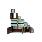 Distressed Pastel Blue Triangle Step Tansu Storage Cabinet Display Room Divider ws4357S