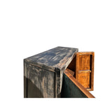Distressed Aqua Blue Black Rim Marks Moon Face Credenza Side Cabinet ws4397S