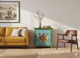 Tibetan Style Lime Green Blue Two Tigers End Table Nightstand GB156S