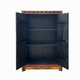 Hand-Painted Tibetan Dragon and Floral Graphic Tall Armoire Cabinet - Heavy Solid Wood 2-Door Wardrobe with Ample Storage for Any Room Display cs7683S