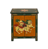 Tibetan Oriental Green Orange Foo Dogs Lions End Table Nightstand ws4634S