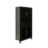 Chinese Distressed Black Bookcase Display Cabinet with Drawers - Narrow Curio Storage cs7585S