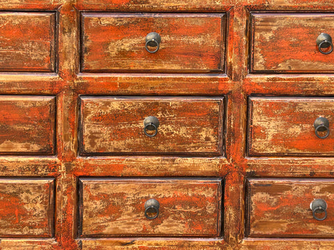 Orange Brown Rustic Vintage 9-Drawer Wooden Dresser Distressed Farmhouse Storage Cabinet cs1977S Orange Brown Rustic Vintage 9-Drawer Wooden Dresser Distressed Farmhouse Storage Cabinet cs1977S