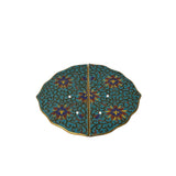 Vintage Asian enamel hardware with gold-tone wirework