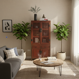 Vintage Brown Oriental Open Bars Doors Display Curio Cabinet Bookcase GB259S