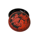 Hand Craft Vintage Chinese Red Lacquer Round Floral Carving Accent Box ws4406S