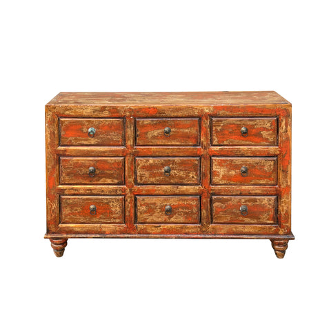 Orange Brown Rustic Vintage 9-Drawer Wooden Dresser Distressed Farmh Golden Lotus Antiques Orange Brown Rustic Vintage 9-Drawer Wooden Dresser Distressed Farmh Golden Lotus Antiques