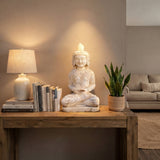 Vintage Distressed White Marble Stone Sitting Tara Bodhisattva Statue cs7378S