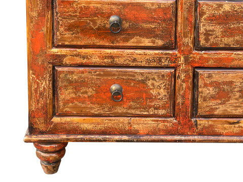 Orange Brown Rustic Vintage 9-Drawer Wooden Dresser – Distressed Farmh – Golden Lotus Antiques Orange Brown Rustic Vintage 9-Drawer Wooden Dresser – Distressed Farmh – Golden Lotus Antiques