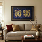 Vintage Hand Embroidered Double Dragons Longevity Navy Blue Fabric Art GB762S