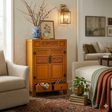 Handmade Orange Solid Wood Storage Cabinet - Vintage Restored Chinese Fujian Distressed Carving with Flora Design cs7136S