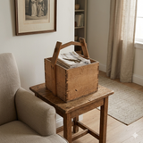 Vintage Rustic Raw Wood Light Tan Square With Handle Wood Bucket JK245S