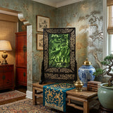 Chinese Vintage Spinach Green Stone Scenery Carving Table Top Wall Panel Display cs5090S
