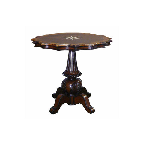Handmade Vintage Star-Shaped Pedestal Table with Marble Inlay Wood Mix cs960S