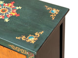 Tibetan Oriental Green Orange Foo Dogs Lions End Table Nightstand ws4634S