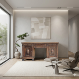 Vintage Traditional Single Plank Wood Top Carving Desk Console Table Cabinet ws4250S