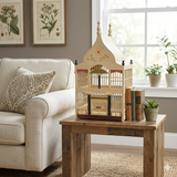 Western House Shape Light Cream Color Wood Birdcage Display ws4798S