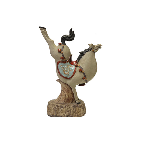 chinese ceramic horse figure - tan clay oriental horse figure - back legs up horse figure