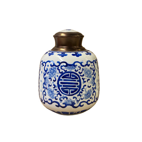 a Blue-White-Porcelain-Metal-Lid-Container-Urn