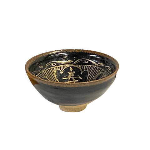 a Brown-Black-Glaze-Characters-Ceramic-Bowl-Cup