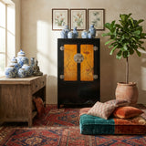 Chinese Black Orange Yellow Graphic  Armoire Wardrobe Cabinet cs5775S