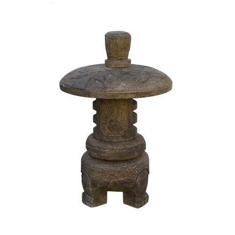 24" Distressed Stone Round Lotus Pattern Stack Lantern Display Art ws4974S