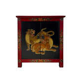tibetan tiger graphic end table - asian tiger nightstand - black red side table