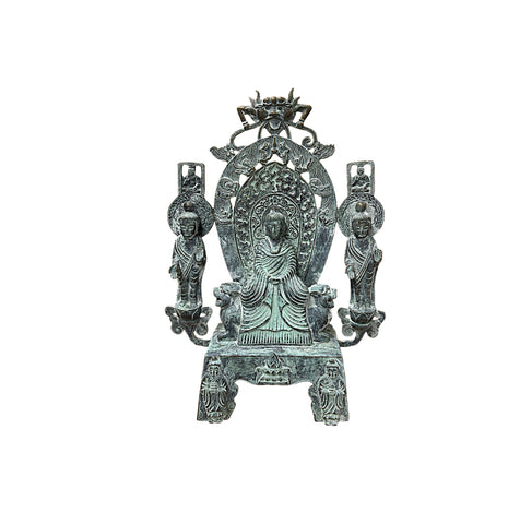 Chinese Rustic Oxidized Patina Buddha Guardian Deity Metal Buddha Statue GB002S