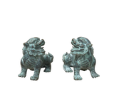 Pair Chinese Rustic Oxidized Patina Fengshui FoDog Metal Figure GB010S