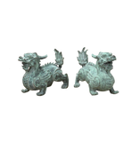 Pair Chinese Rustic Oxidized Patina Fengshui Pixiu Metal Figure GB011S