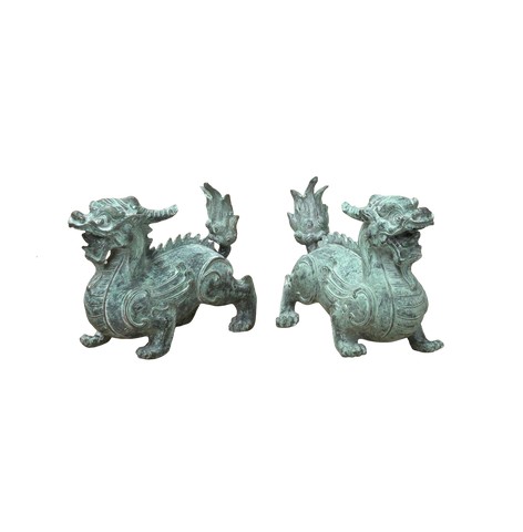 Pair Chinese Rustic Oxidized Patina Fengshui Pixiu Metal Figure GB011S