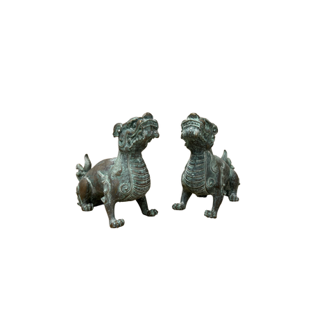 Pair Chinese Rustic Oxidized Patina Fengshui Pixiu Metal Figure GB012S