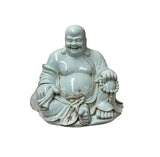 Oriental White Happy Laughing Buddha Ru Yi Praying Beads Porcelain Figure GB018S
