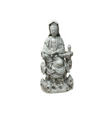 Chinese Handcrafted GuanYin Bodhisattva Crackle Off White Porcelain Statue GB019S