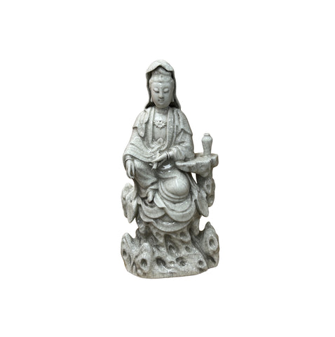 Chinese Handcrafted GuanYin Bodhisattva Crackle Off White Porcelain Statue GB019S
