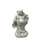Oriental White Standing Happy Laughing Buddha Ru Yi Bat Porcelain Figure GB020S