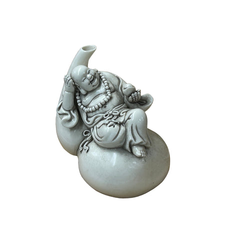 Oriental Distressed White Happy Laughing Buddha Gourd Porcelain Figure GB021S