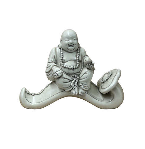 Oriental White Happy Laughing Buddha Ru Yi Porcelain Figure GB023S