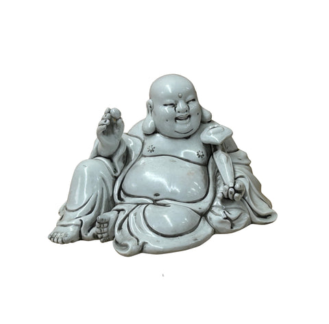 Oriental White Happy Laughing Buddha Ru Yi Deity Porcelain Figure GB024S